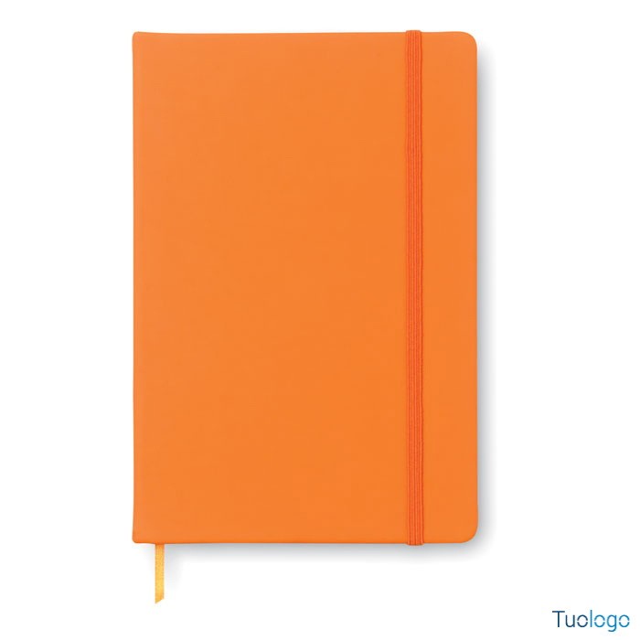 Bloc notes arancione in poliuretano con chiusura a elastico
