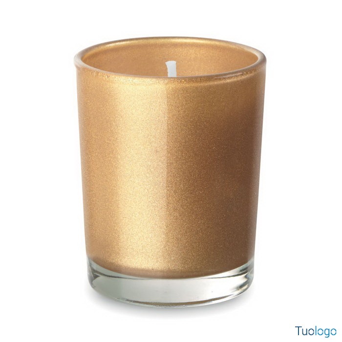 Portacandela oro di vetro su sfondo bianco