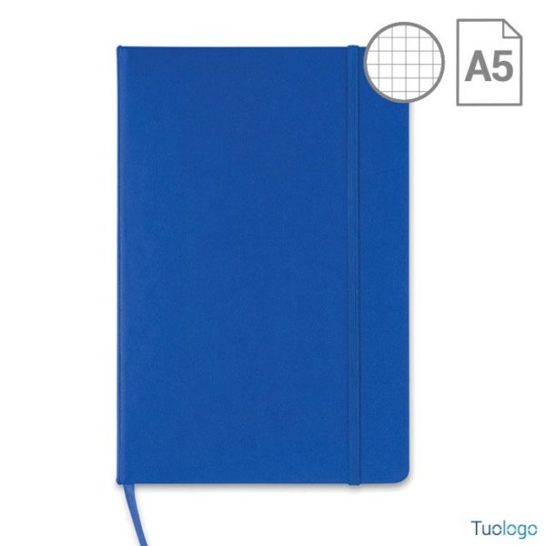 Bloc notes blu con copertina rigida e chiusura con elastico