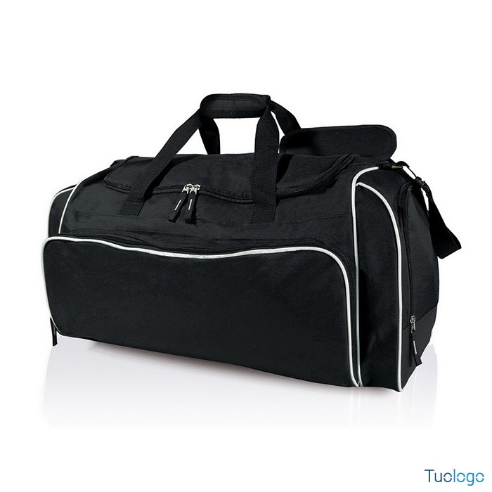 Borsa sportiva blu e verde lime con tasche laterali traspiranti e zip