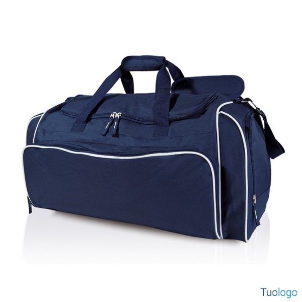 Borsa sportiva blu con tasche laterali traspiranti e zip