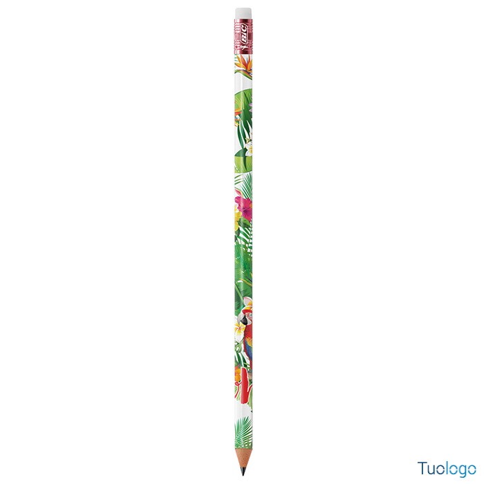 Matita in posizione verticale con logo bic su sfondo bianco