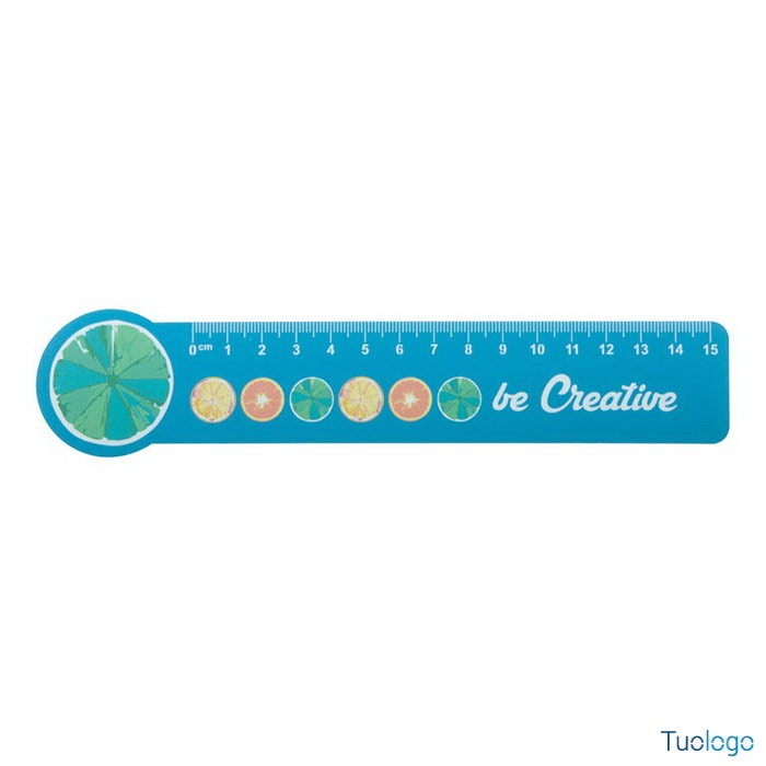 Righello in plastica azzurra da quindici centimetri con stampa