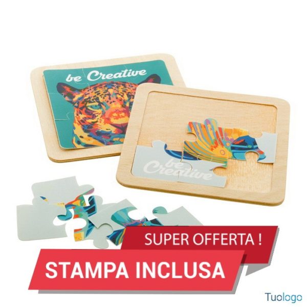 Mini puzzle quadrato in plastica e supporto di legno