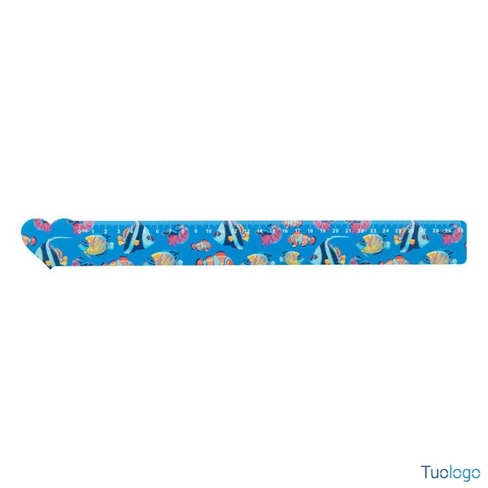 Righello in plastica blu da trenta centimetri con stampa