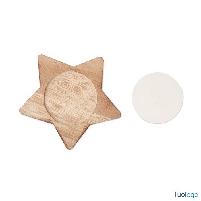 Candela con base in legno a forma di stella