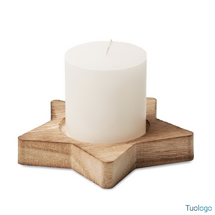 Candela con base in legno a forma di stella