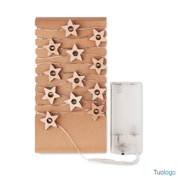 Led a forma di stella su scatola di cartone su sfondo bianco