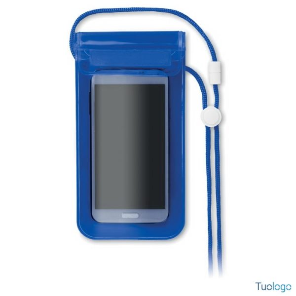 Custodia impermeabile per smartphone in pvc blu con laccetto in poliestere