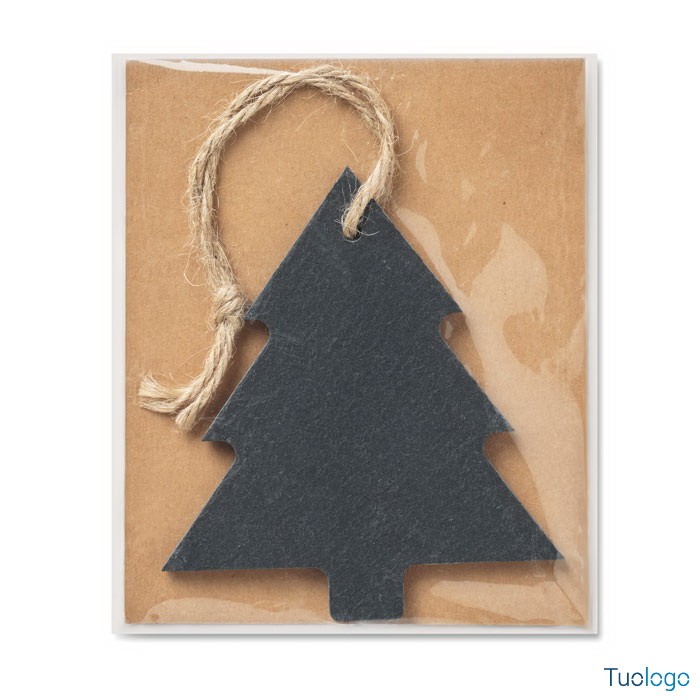 Decorazione natalizia a forma di albero con laccetto in corda dentro busta