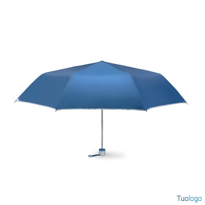 Ombrello blu in poliestere con struttura in metallo e manico in plastica