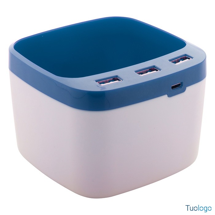 Portapenne viola in plastica con tre porte usb