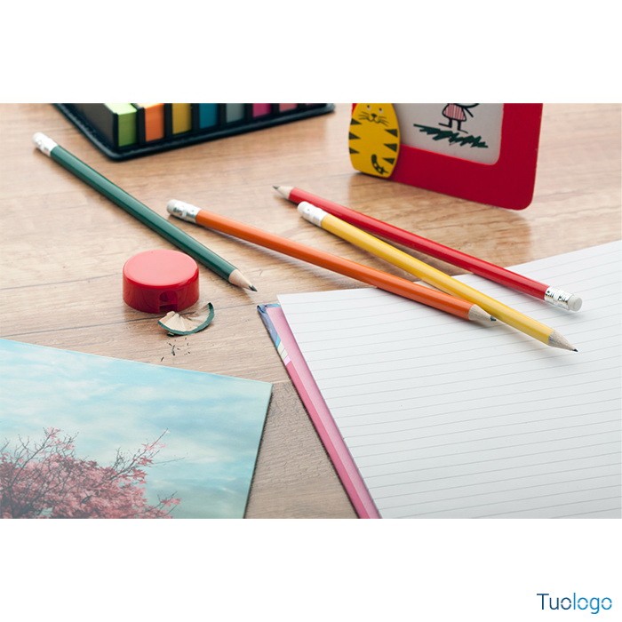 Matita arancione in legno con gommino bianco