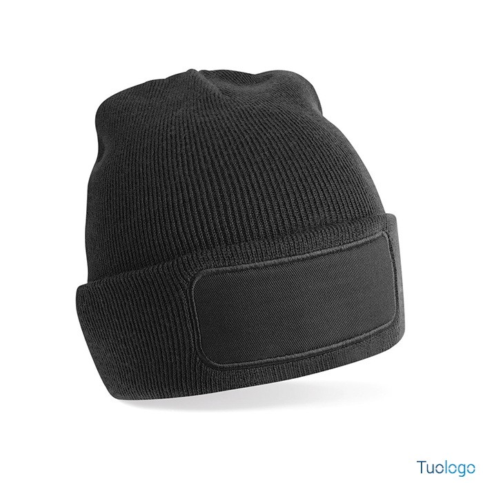 Cappellino blu scuro con risvolto in cotone e rettangolo per il logo applicato sulla fronte