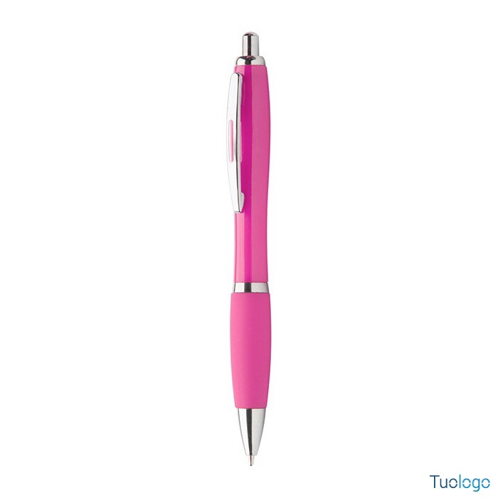 Penna a sfera rosa con fusto in plastica e grip in gomma