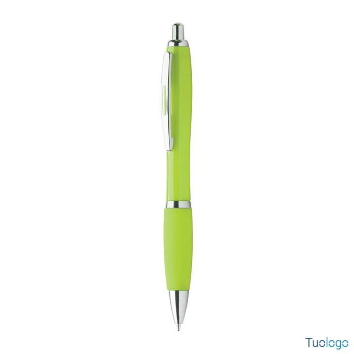 Penna a sfera verde chiara con fusto in plastica e grip in gomma