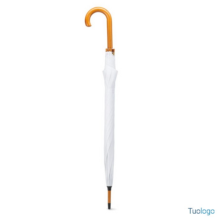 Ombrello nero in poliestere con struttura in legno e punta in metallo