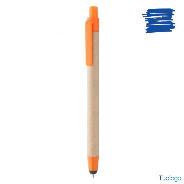 Penna touch ecologica con clip e punta arancione