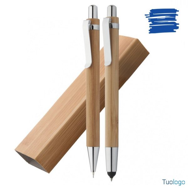 Set penna e matita in bamboo Burnham col tuo logo - Gadget Personalizzati