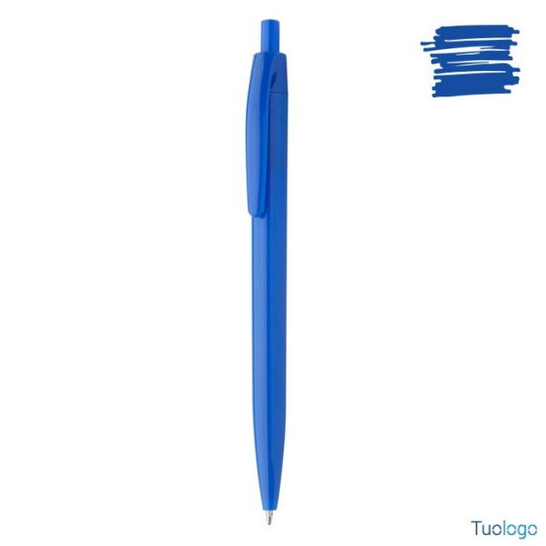 Penna a sfera in plastica blu con clip piatta