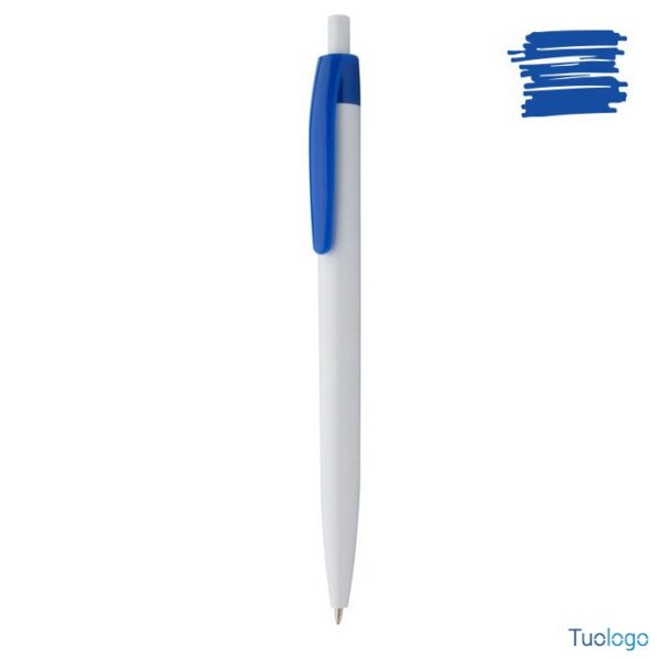 Penna a sfera con fusto bianco e clip blu