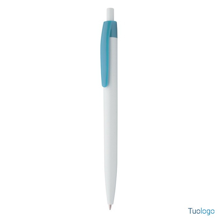 Penna a sfera con fusto bianco e clip azzurra