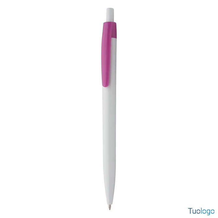 Penna a sfera con fusto bianco e clip arancione