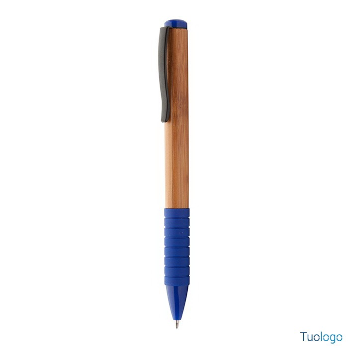 Penna in bamboo con clip in metallo e dettagli verdi