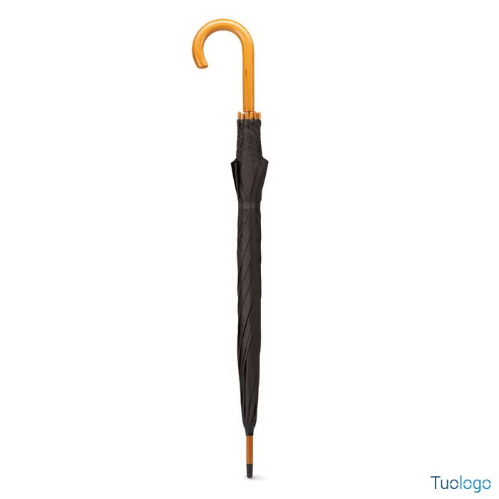 Ombrello bianco in poliestere con struttura in legno e punta in metallo