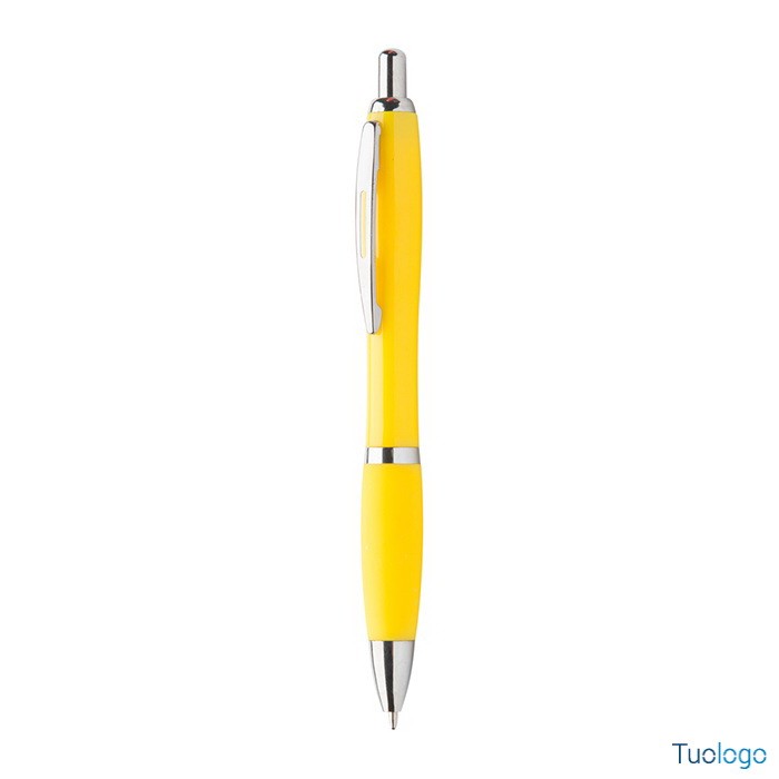 Penna a sfera arancione con fusto in plastica e grip in gomma