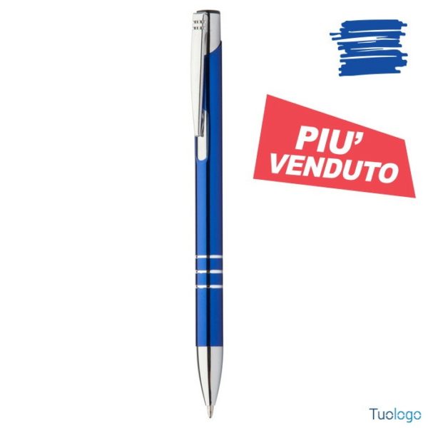 Penna a sfera in alluminio blu con punta e clip cromati