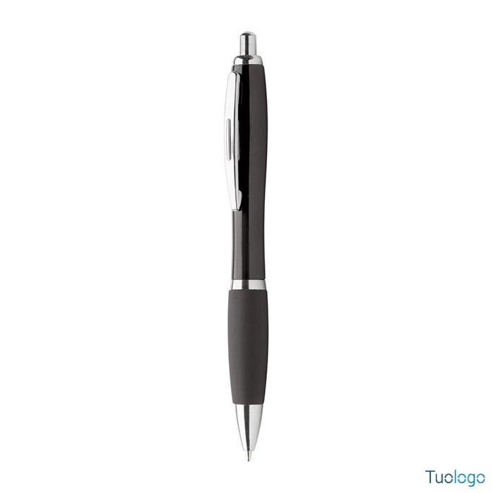 Penna a sfera nera con fusto in plastica e grip in gomma