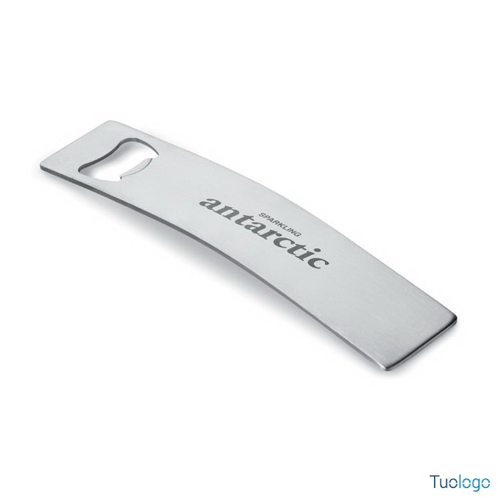 Apribottiglie rettangolare in acciaio con logo nero