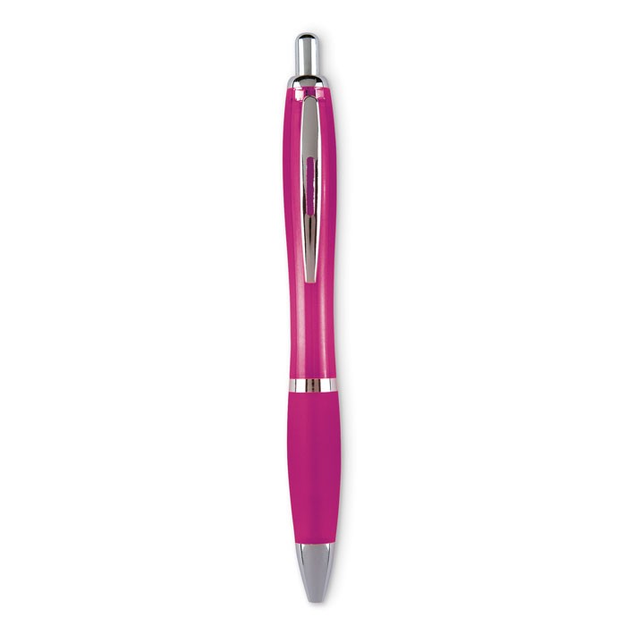 Penna in plastica fucsia su sfondo bianco