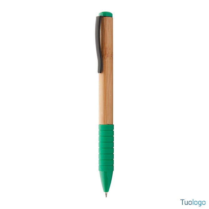 Penna in bamboo con clip in metallo e dettagli grigi scuri