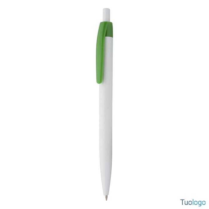 Penna a sfera con fusto bianco e clip verde