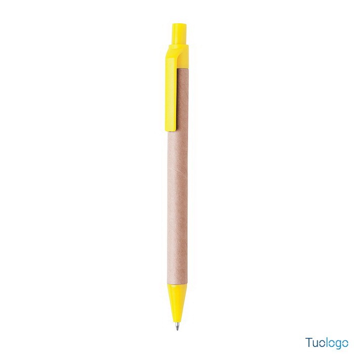 Penna a sfera gialla in cartone e plastica riciclata
