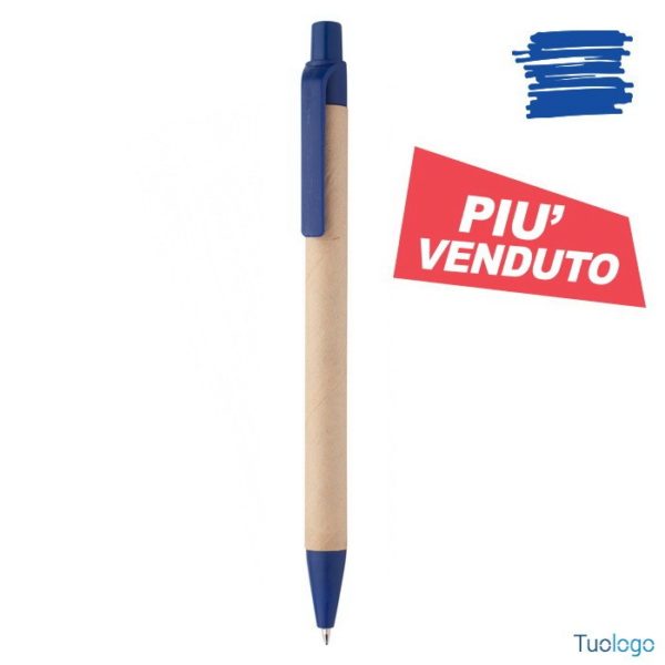 Penna a sfera blu in cartone e plastica riciclata