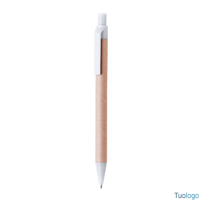 Penna a sfera bianca in cartone e plastica riciclata