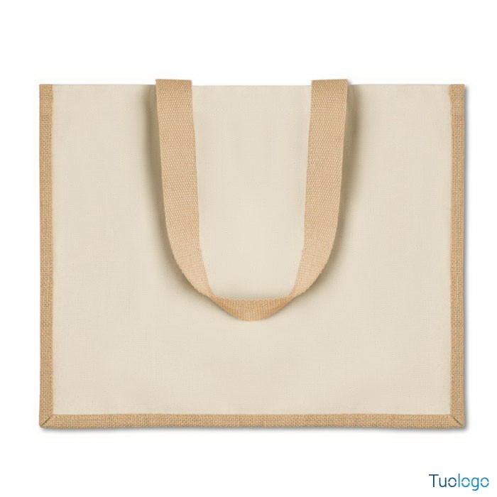 Shopper bianca con rifiniture e maniglia rosa su sfondo bianco