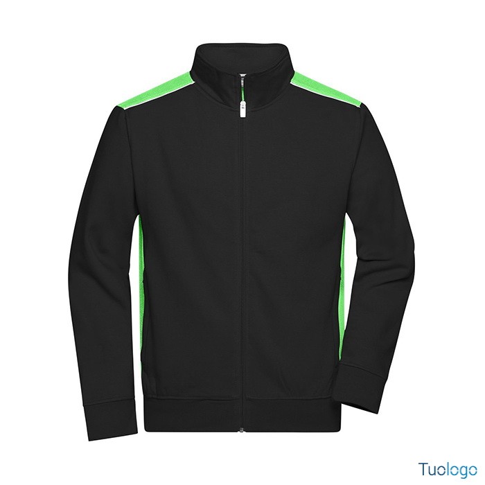 Felpa nera con inserti gialli e zip lunga, su sfondo bianco