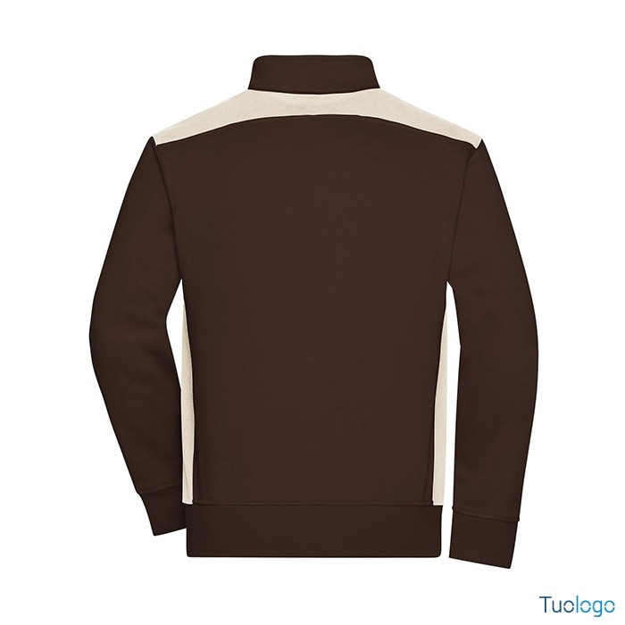 Dettaglio retro felpa marrone con inserti bianchi e zip lunga