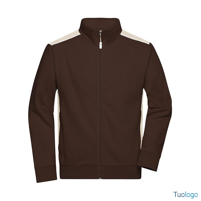Felpa marrone con inserti bianchi e zip lunga