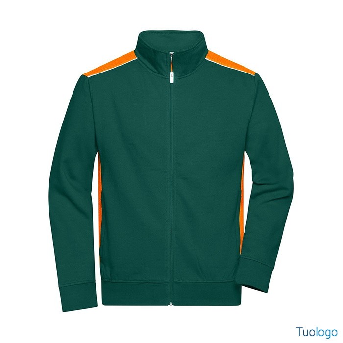 Felpa verde con inserti arancioni e zip lunga