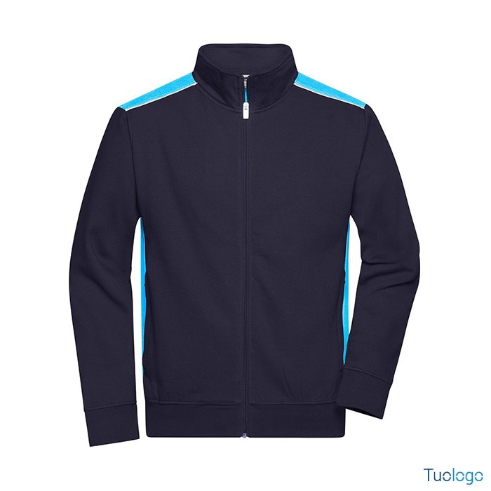 Felpa blu scura con inserti azzurra e zip lunga