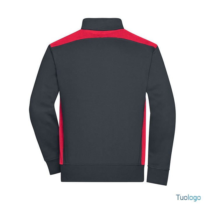 Dettaglio retro felpa nera con inserti rossi e zip lunga
