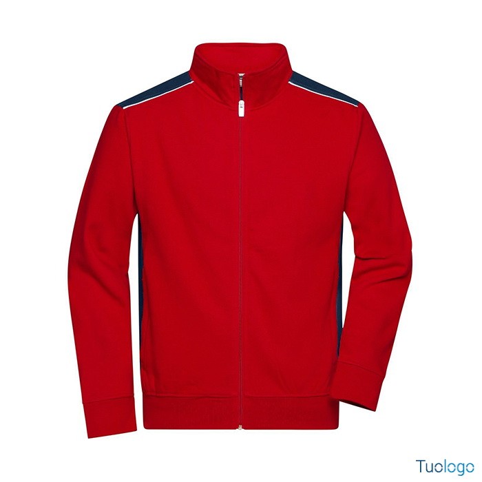 Felpa rossa con inserti blu e zip lunga