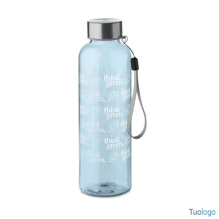 Bottiglia rossa in rpet con tappo in ss e laccetto grigio