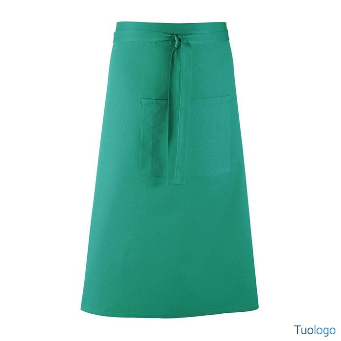 Grembiule da uomo lungo azzurro in stile bar con grande tasca frontale