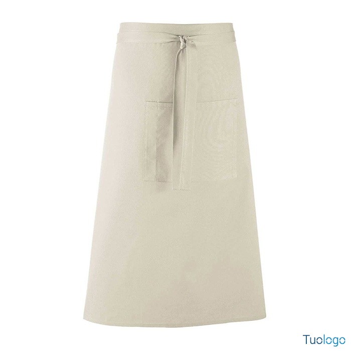 Grembiule da uomo lungo beige in stile bar con grande tasca frontale